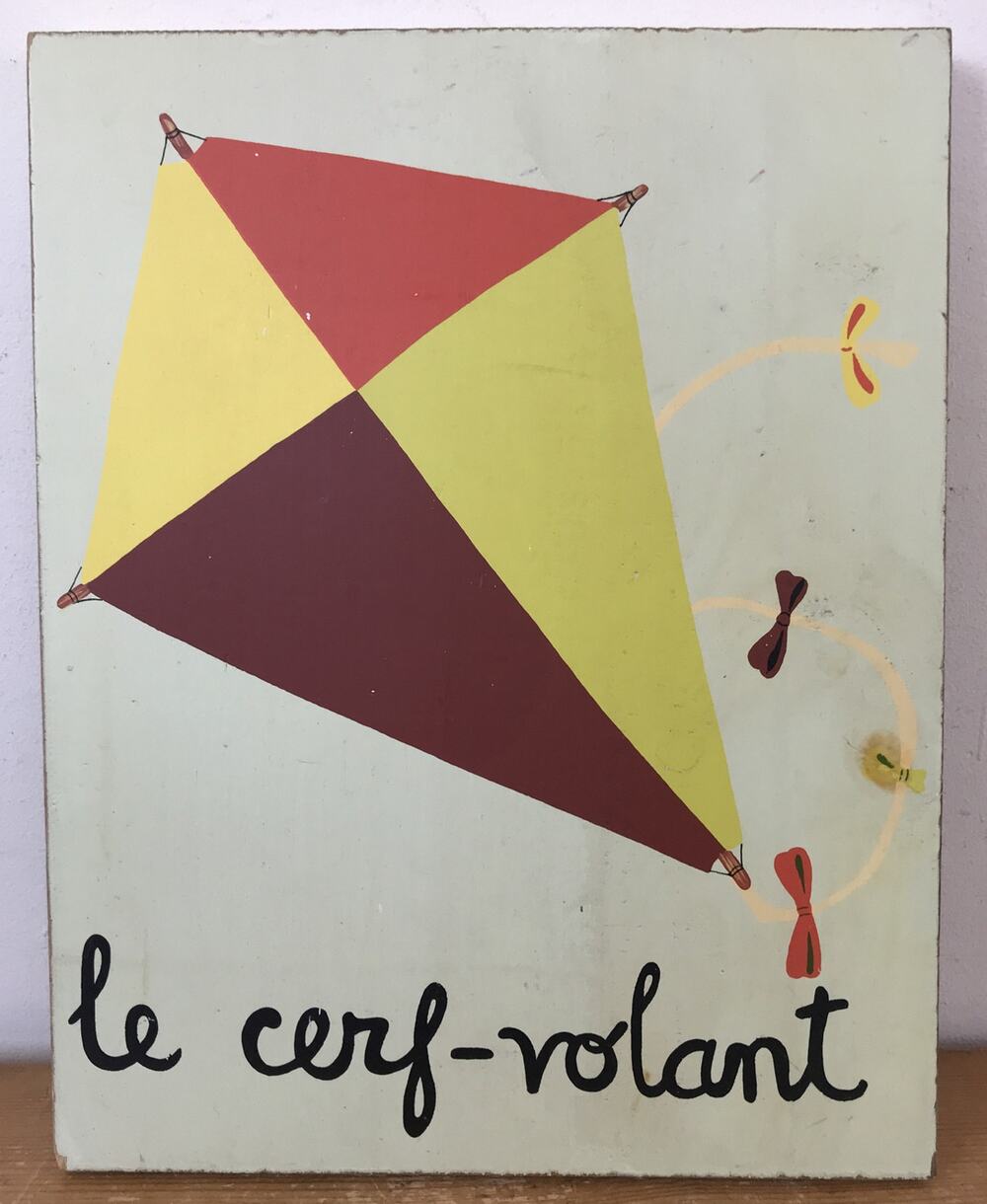 Vtg Style French Painted Wooden Le Cerf Volant Kite Sign Wall Art Decor 14x11